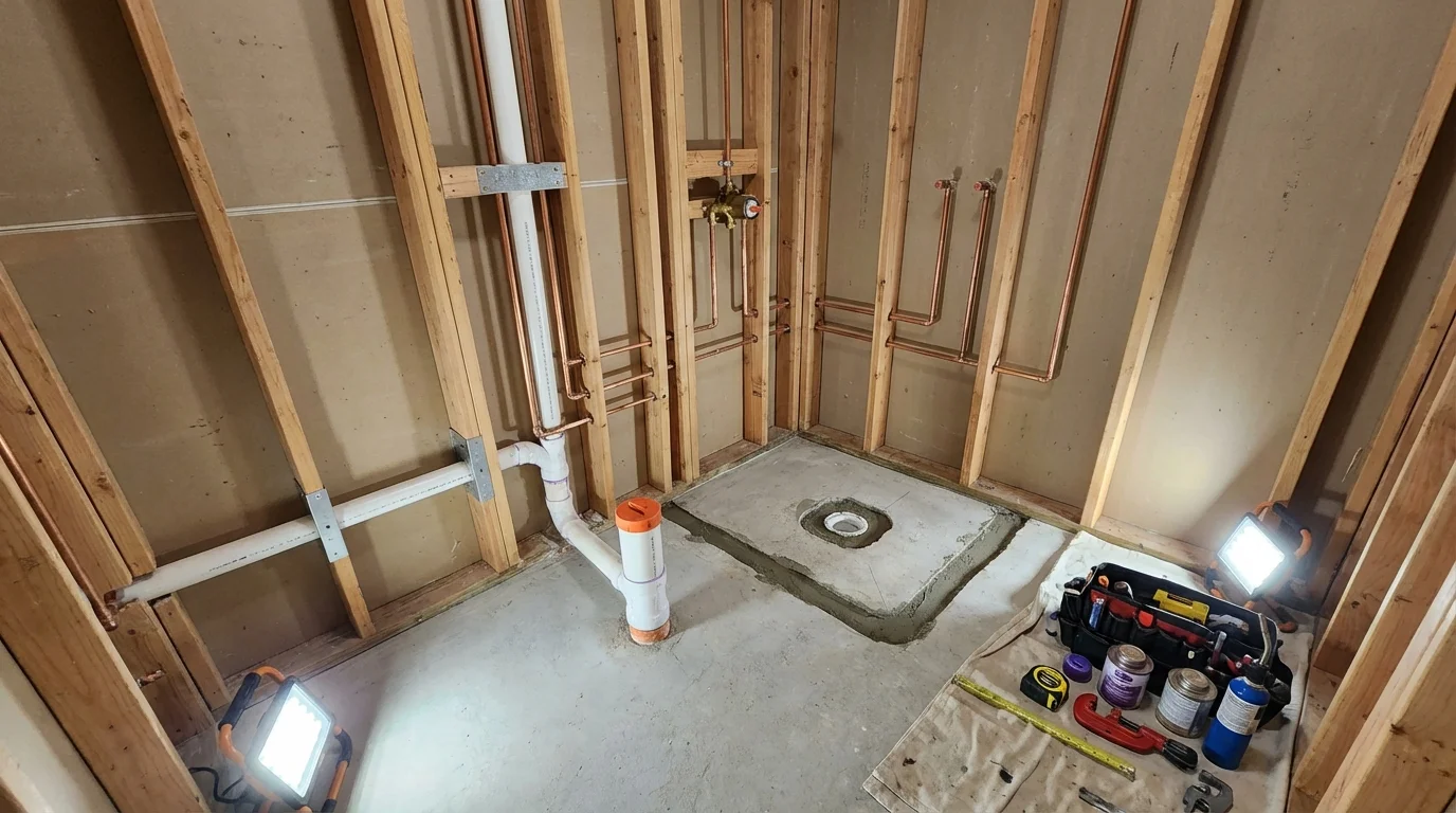 Bathroom rough-in plumbing during remodel by Johns Plumbing LLC in Point Pleasant