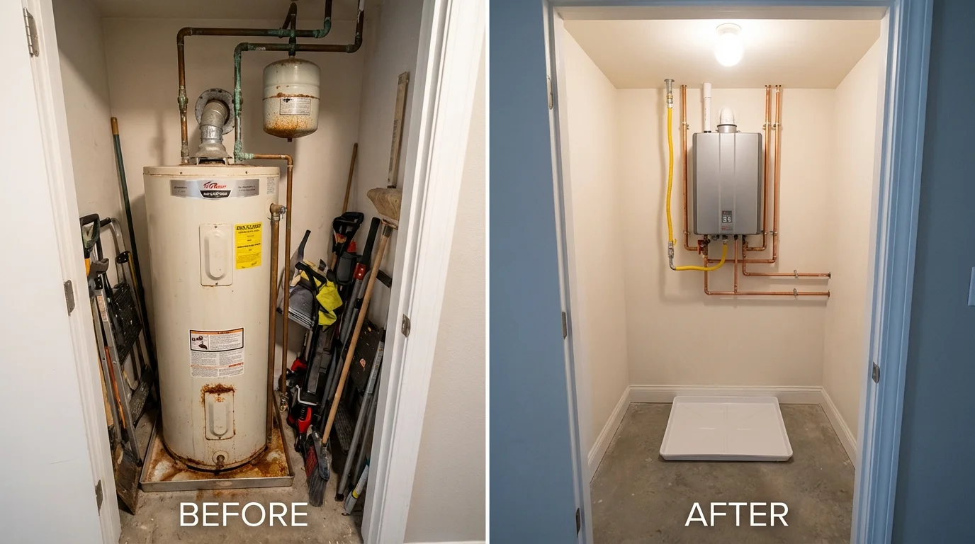 Tank water heater versus wall-mounted tankless unit comparison for Point Pleasant, WV homeowners
