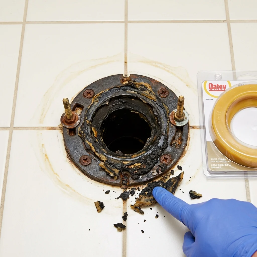 Failed wax ring showing water seepage at the base of a toilet in a Point Pleasant, WV home
