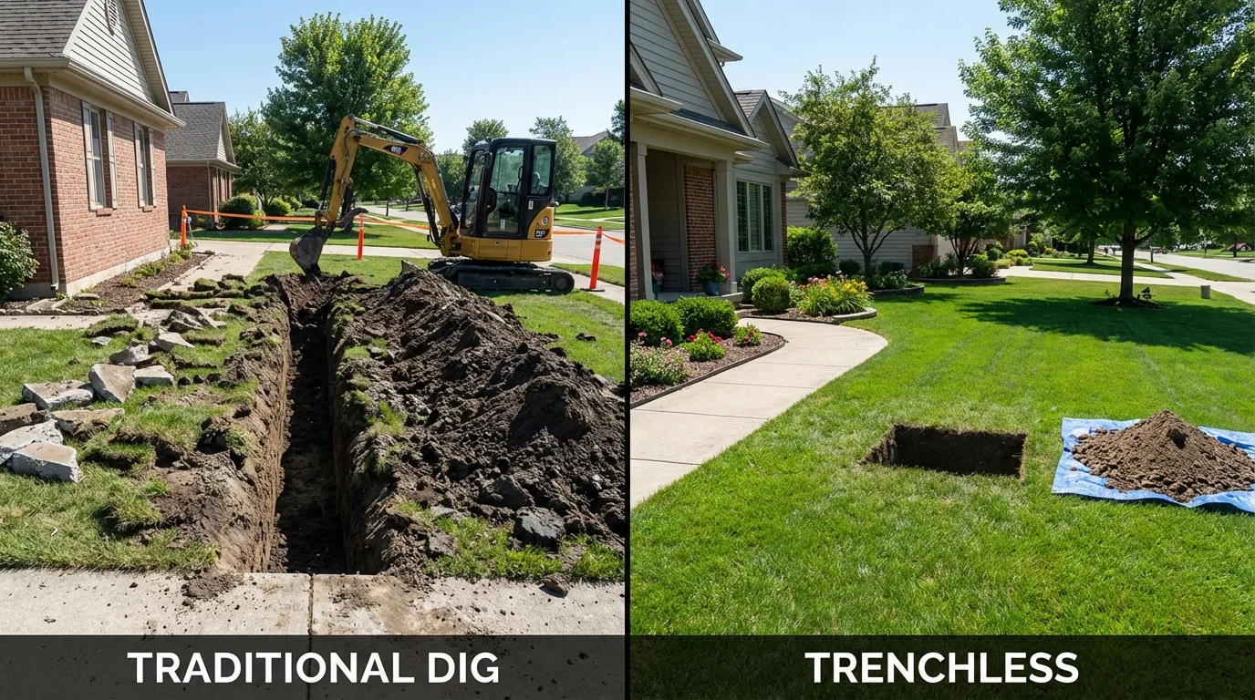Trenchless sewer repair with minimal yard damage versus traditional excavation in Point Pleasant, WV